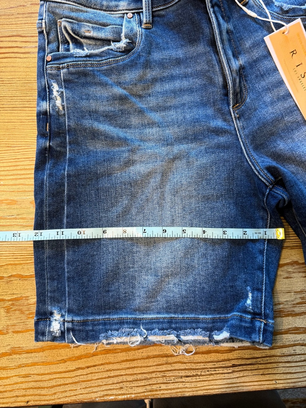 Risen Women's Dark Wash Frayed Hem Denim Shorts - Picture 8 of 9